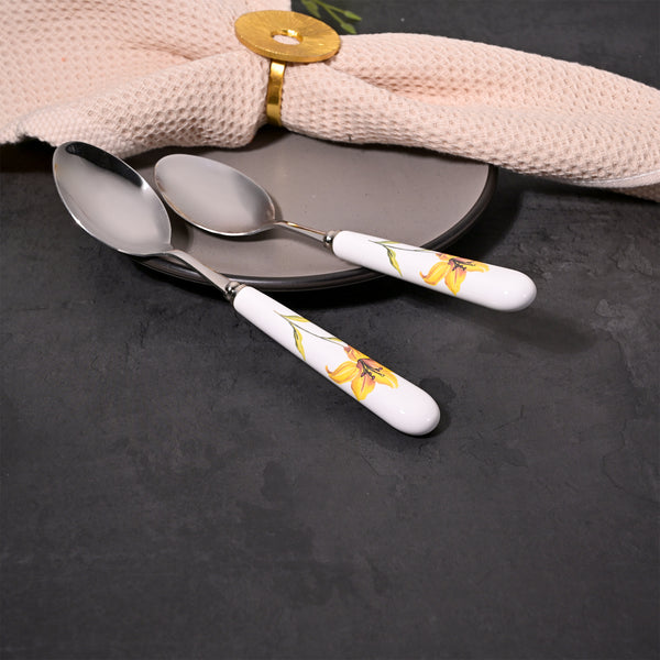 Golden Daffodil Grace Ceramic-Handled Spoons (Set of 2)