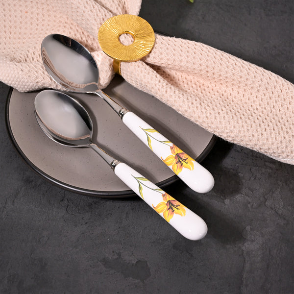 Golden Daffodil Grace Ceramic-Handled Spoons (Set of 2)