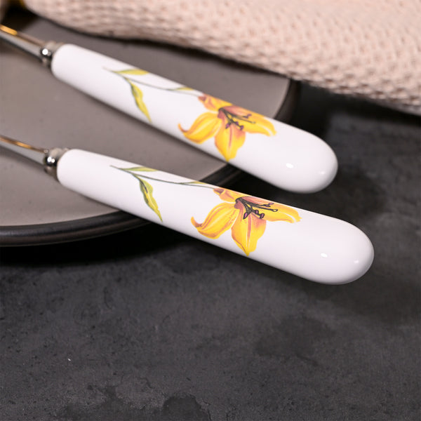 Golden Daffodil Grace Ceramic-Handled Spoons (Set of 2)