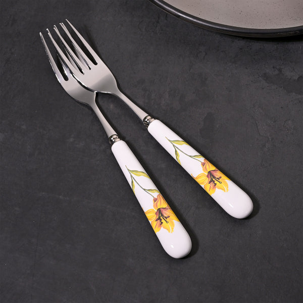 Ceramic & Steel Sunray Floral Forks (Set of 2)
