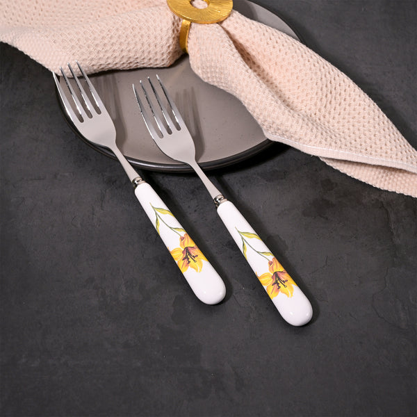 Ceramic & Steel Sunray Floral Forks (Set of 2)