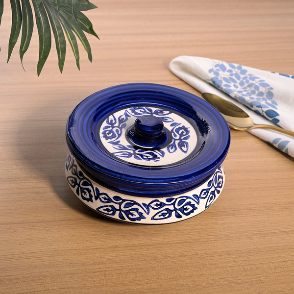 Blue Leaf Print Ceramic Casserole with Lid