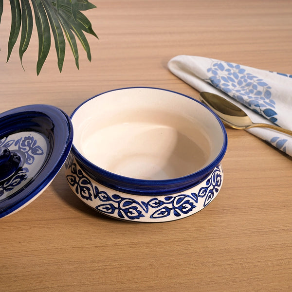 Blue Leaf Print Ceramic Casserole with Lid