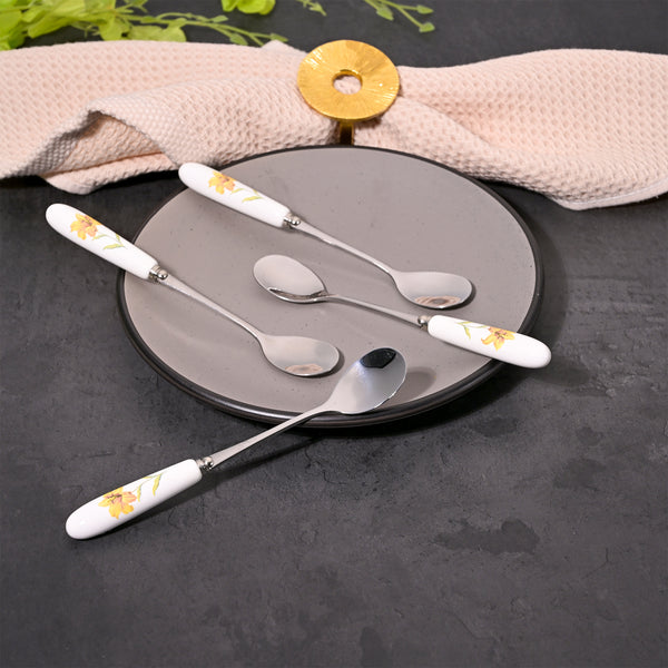 Daffodil Print Stainless Steel Dessert Spoons (Set of 4)
