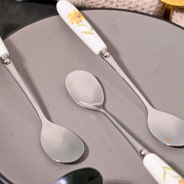 Daffodil Print Stainless Steel Dessert Spoons (Set of 4)