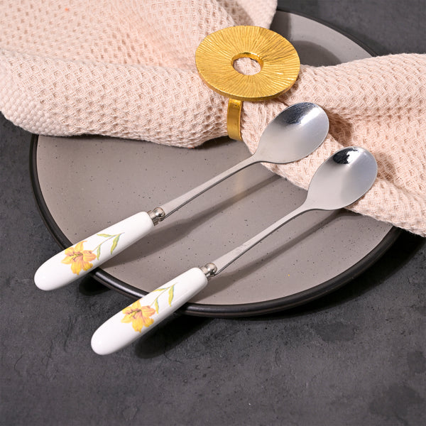 Daffodil Print Stainless Steel Dessert Spoons (Set of 2)