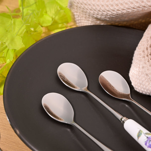 Stylish Lavender Bloom Ceramic-Handled Dessert Spoons (Set of 4)