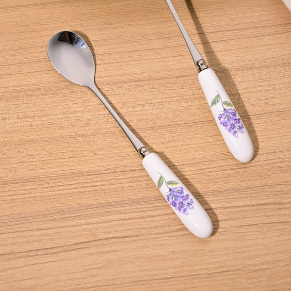 Stylish Lavender Bloom Ceramic-Handled Dessert Spoons (Set of 2)