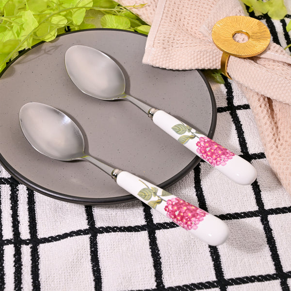 Elegant Ruffled Pink Ceramic-Handled Spoons (Set of 2)