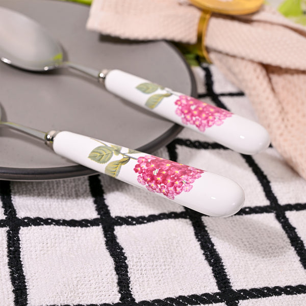 Elegant Ruffled Pink Ceramic-Handled Spoons (Set of 2)