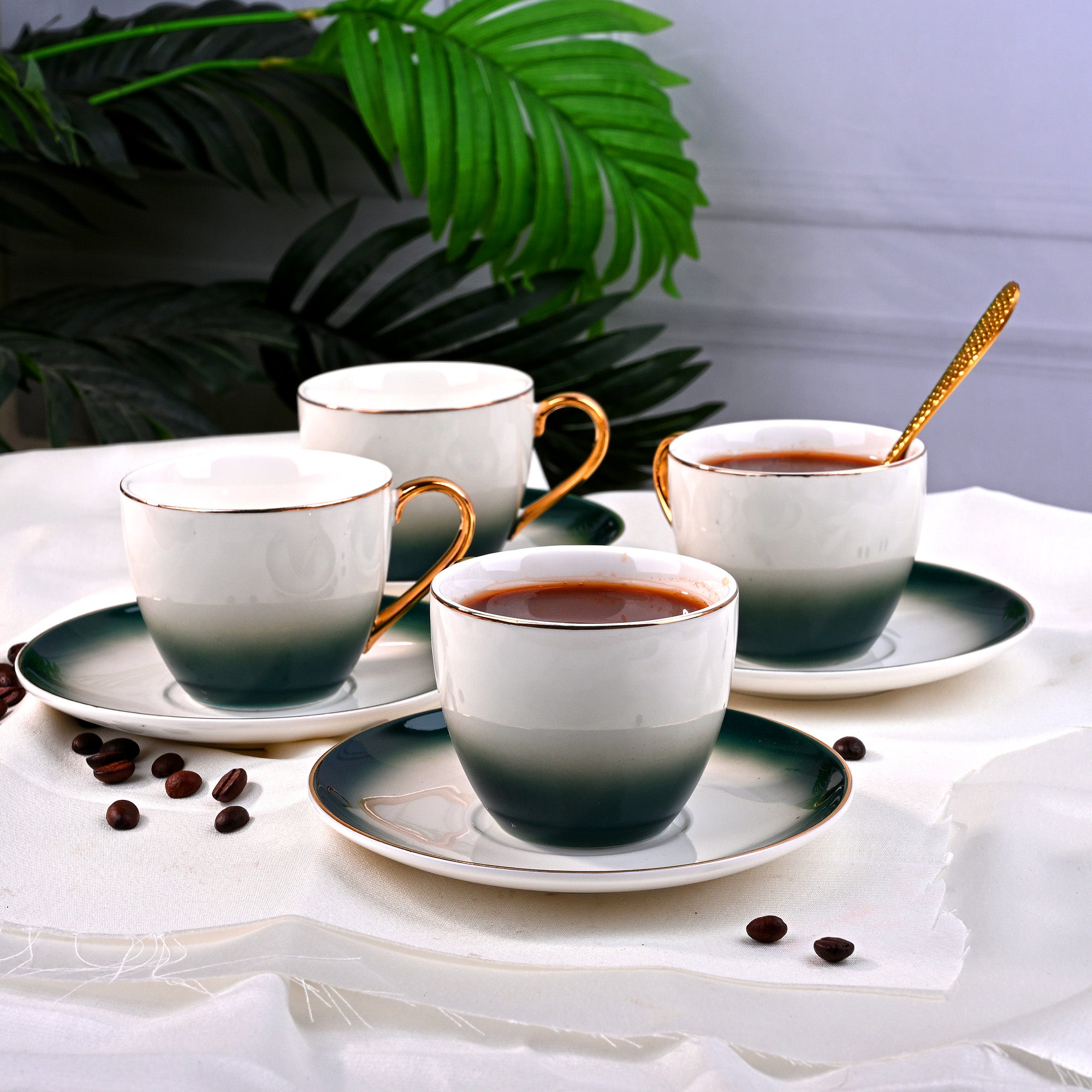 Opulent Gold Trim Cup and Saucer Set of 4 - Premium Tea Set