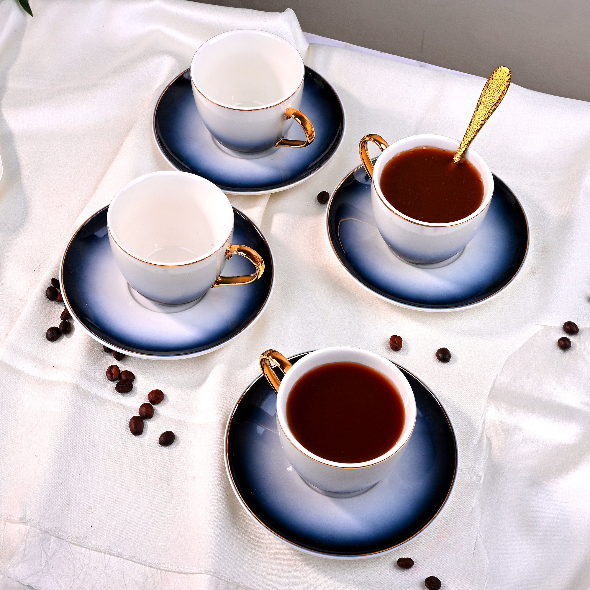 Luxury Blue Porcelain Tea Cup Set of 4