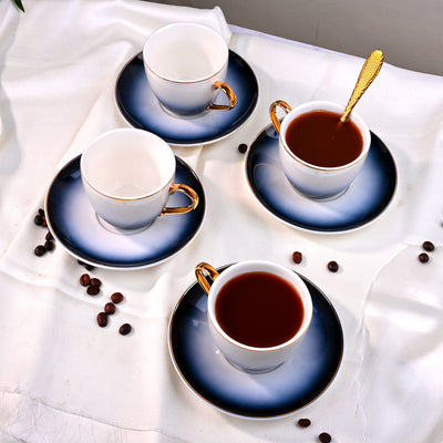 Luxury Blue Porcelain Tea Cup Set of 4