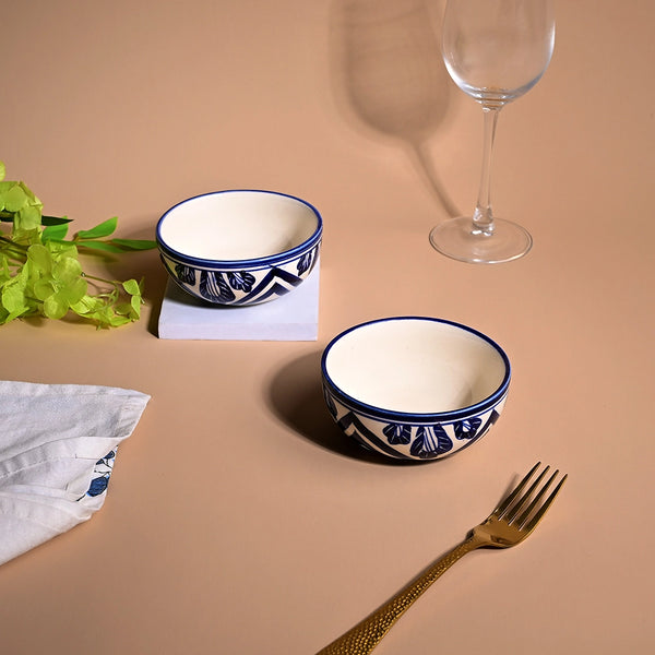 White & Blue Designer Handcrafted Bowl (Set of 2)