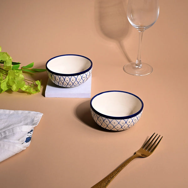 Blue Abstract Printed Ceramic Glossy Bowls (Set of 2)