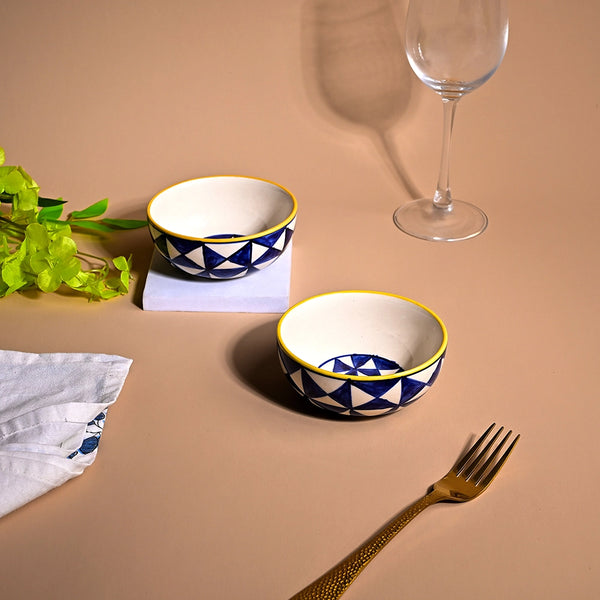 Elegant Artisan Handcrafted Bowl Set of 2 - Hand Painted Deep Indigo