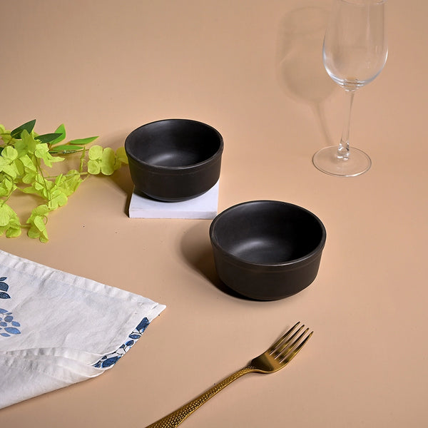Volcano Black Ceramic Bowls (Set of 2)