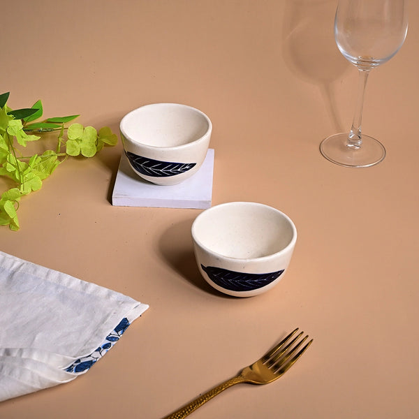 Sturdy Ashoka Leaf Ceramic Bowl (Set of 2)