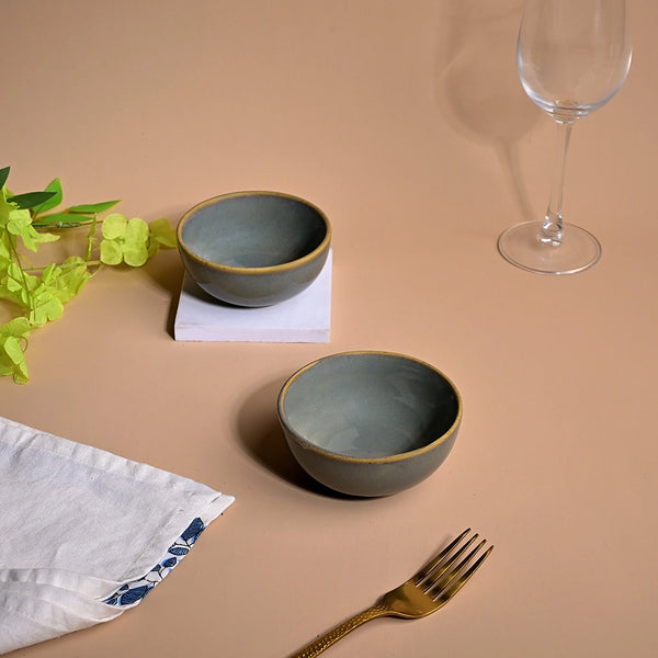 Classic Steel Grey Ceramic Bowl (Set of 2)