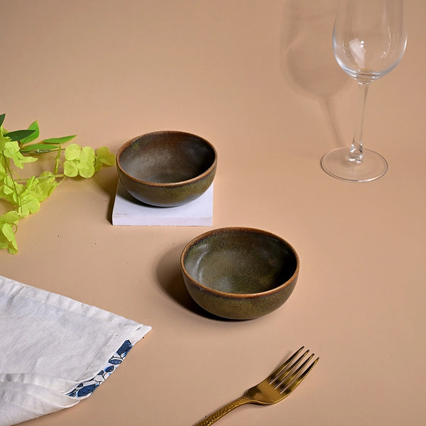 Stylish Brown Glossy Ceramic Bowl (Set of 2)
