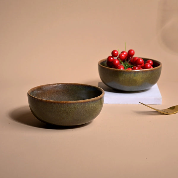 Stylish Brown Glossy Ceramic Bowl (Set of 2)