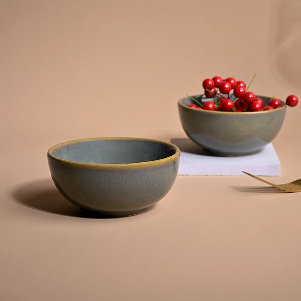 Classic Steel Grey Ceramic Bowl (Set of 2)