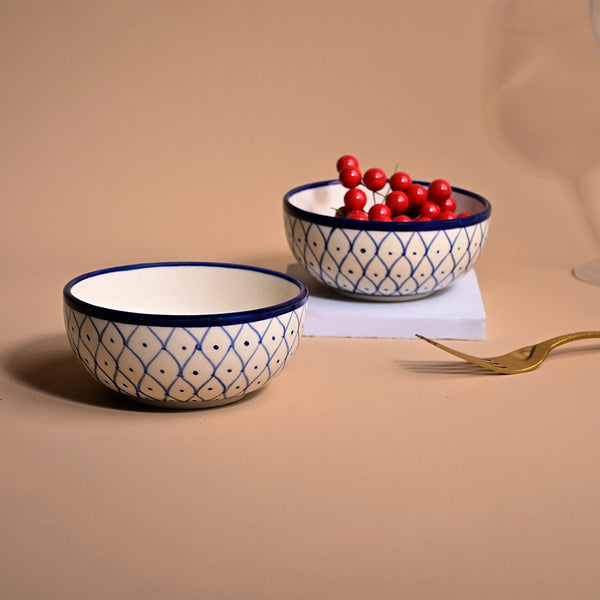 Blue Abstract Printed Ceramic Glossy Bowls (Set of 2)