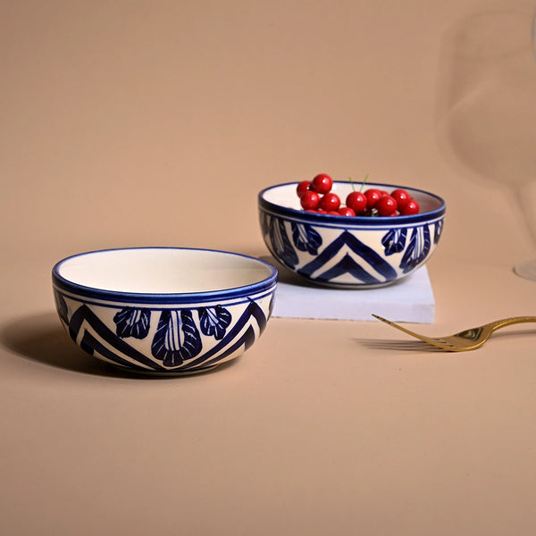 White & Blue Designer Handcrafted Bowl (Set of 2)