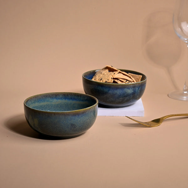 Blue Lagoon Glossy Porcelain Bowl (Set of 2)