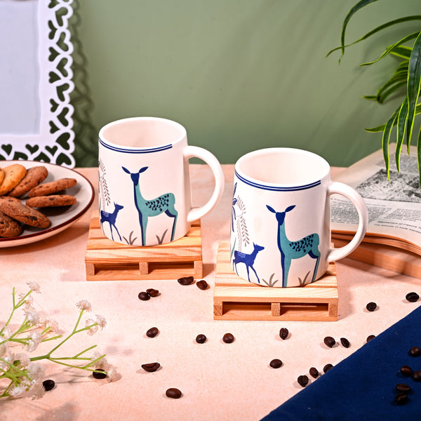 Blue Deer Ceramic Coffee Mug Set of 2 Side View – Kairaus