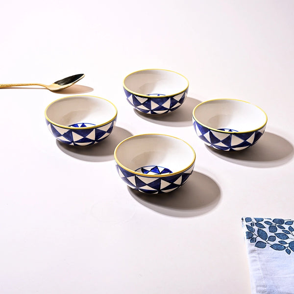 Elegant Artisan Handcrafted Bowl Set of 4 - Geometric Pattern Ceramic