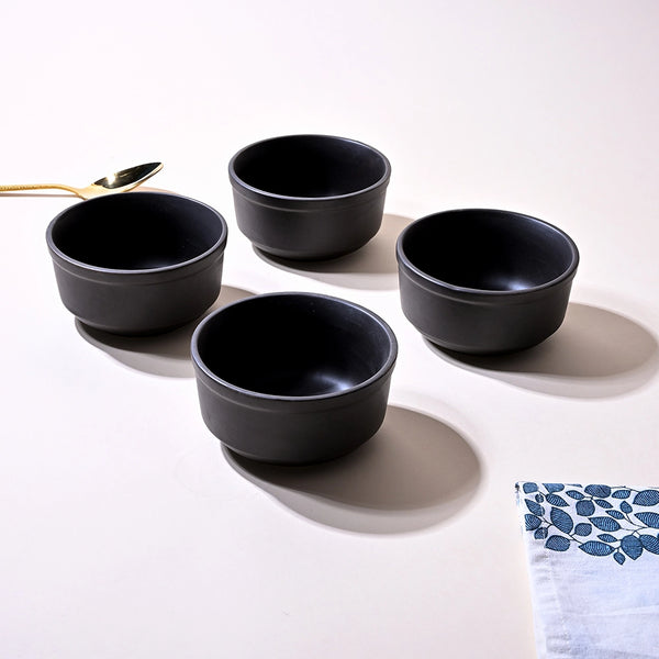Volcano Black Ceramic Bowls (Set of 4)