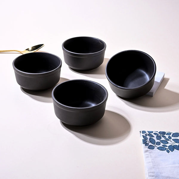Volcano Black Ceramic Bowls (Set of 4)