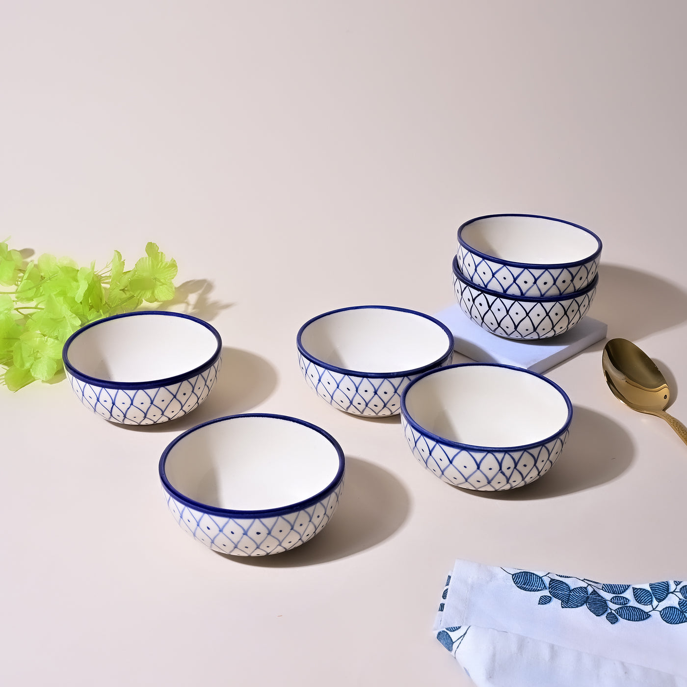 Blue Abstract Printed Ceramic Glossy Bowl Sets