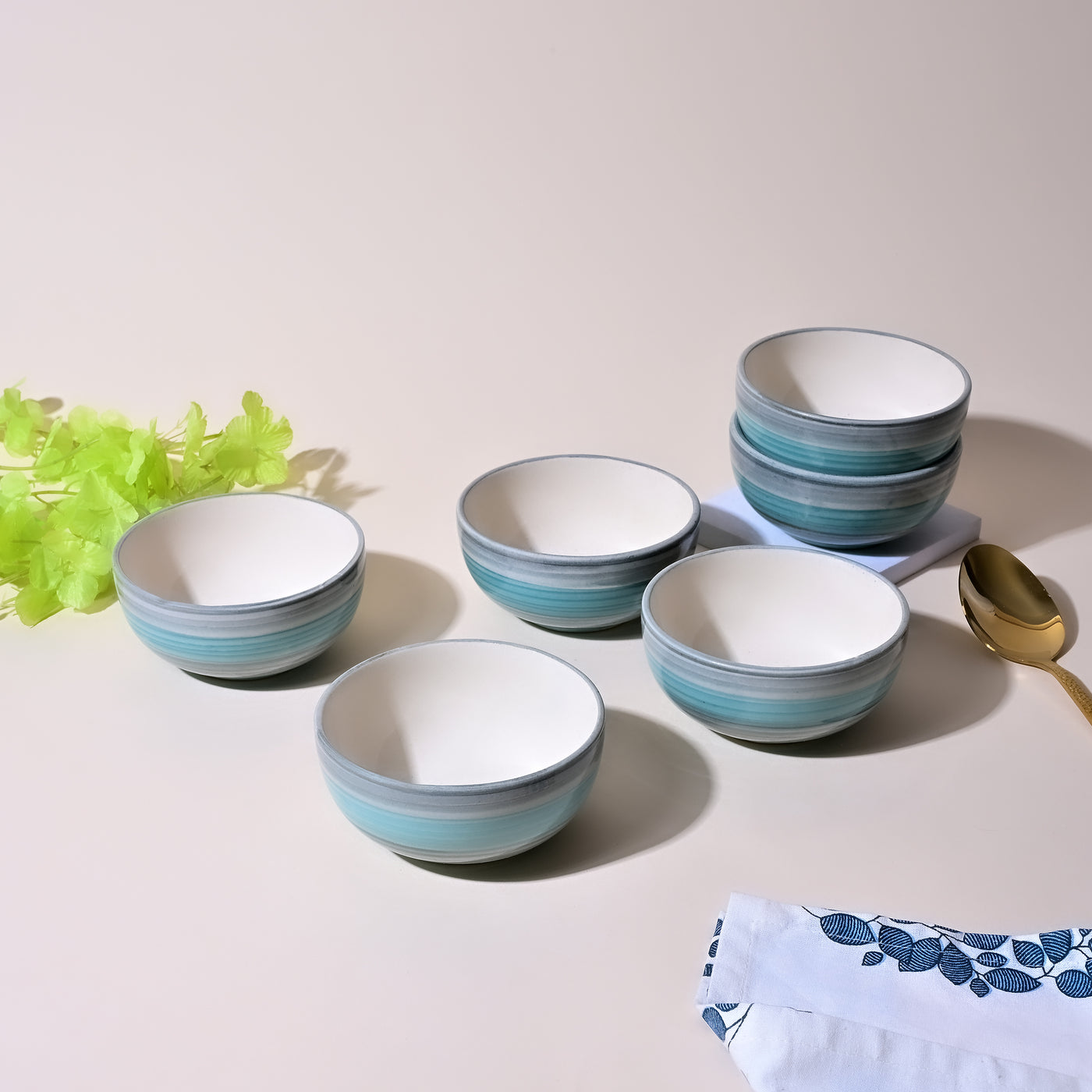 Opulent Sea Green Ceramic Dessert Bowl Sets