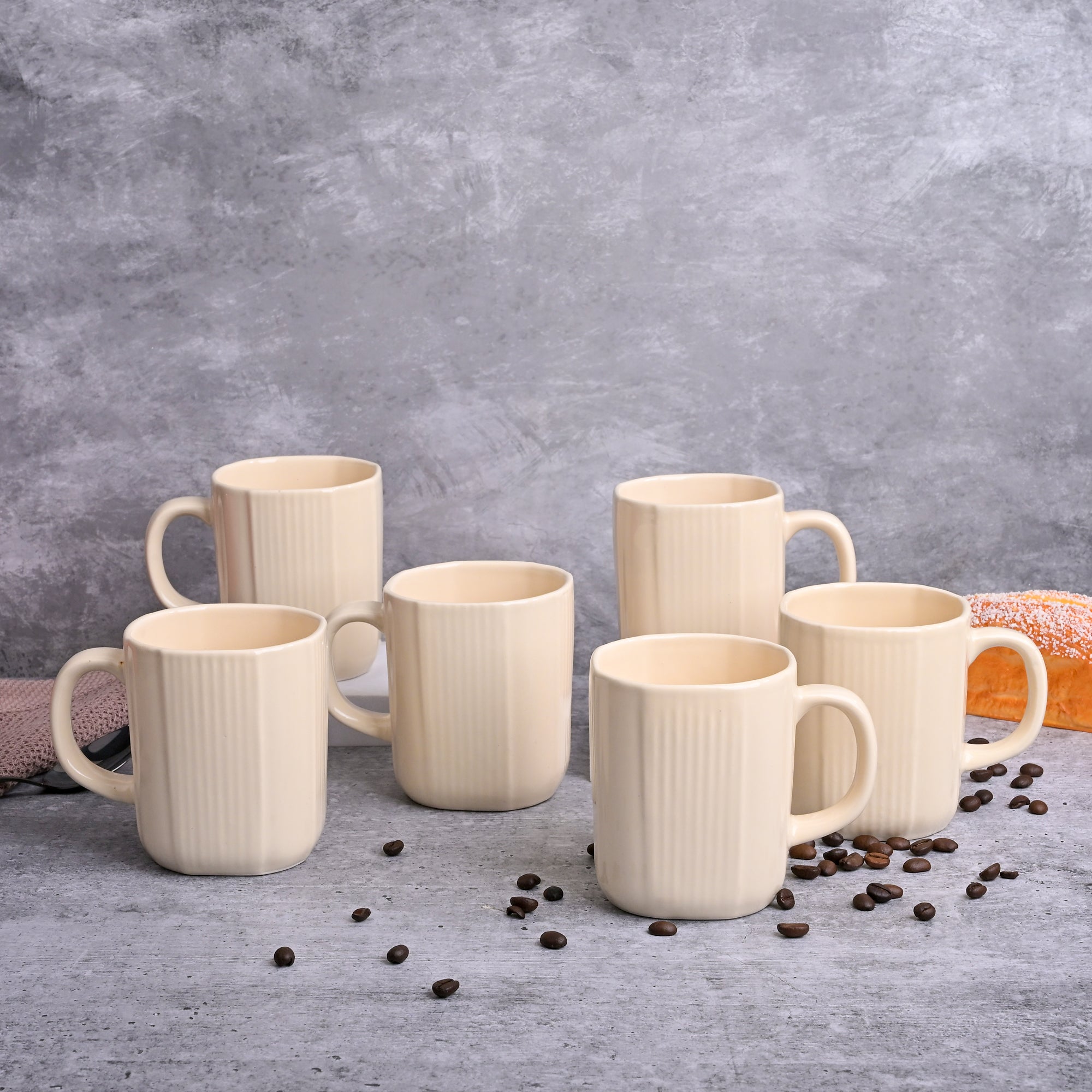 Beige Statement Ceramic Coffee Mug Set of 6