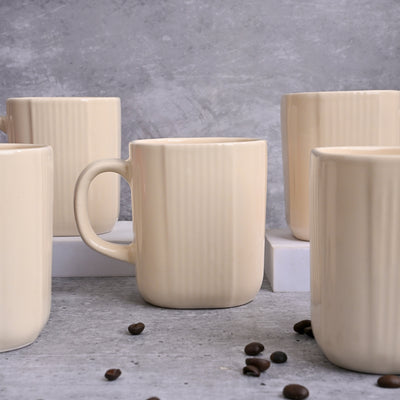 Beige Statement Ceramic Coffee Mug Set of 6