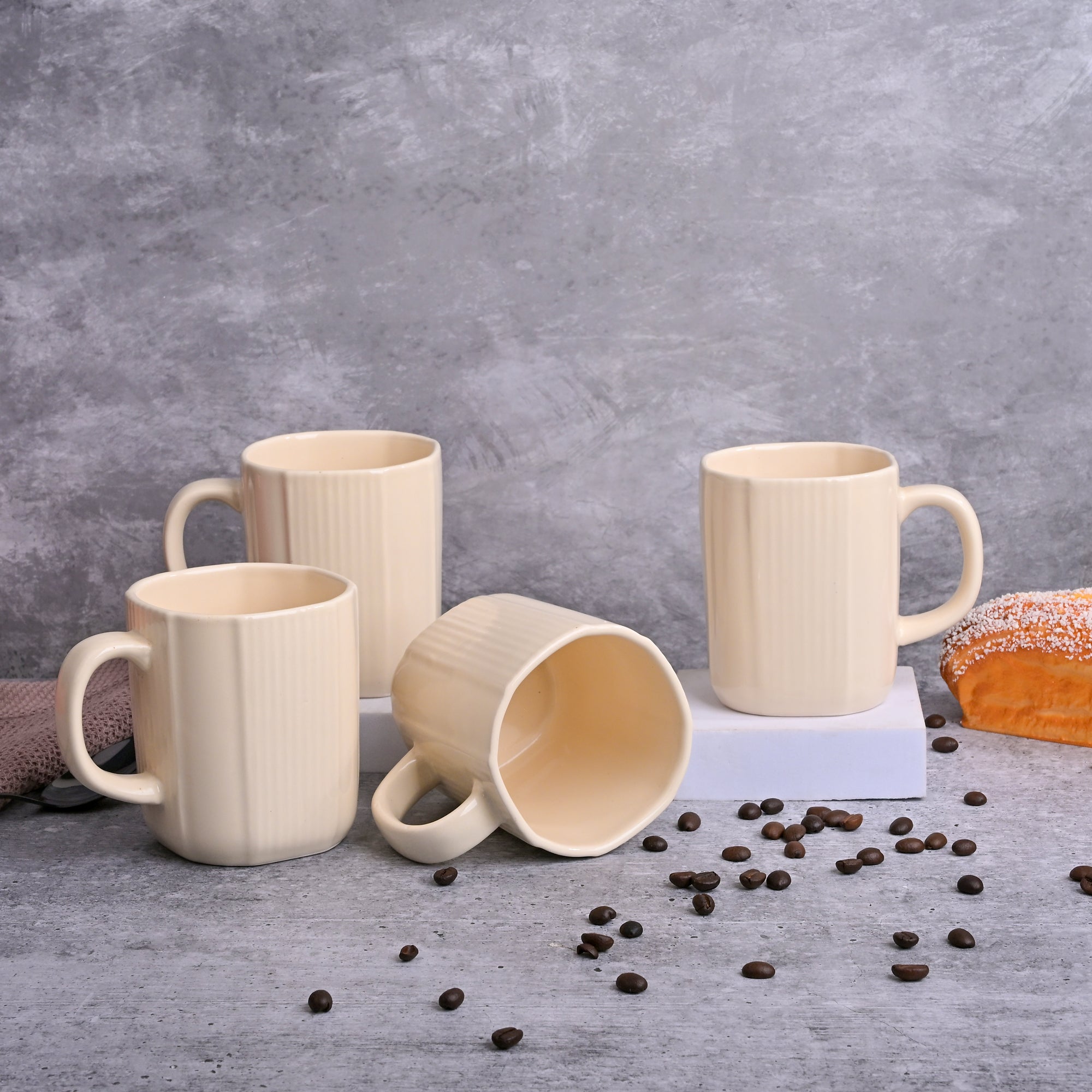 Beige Statement Ceramic Coffee Mug Set of 4