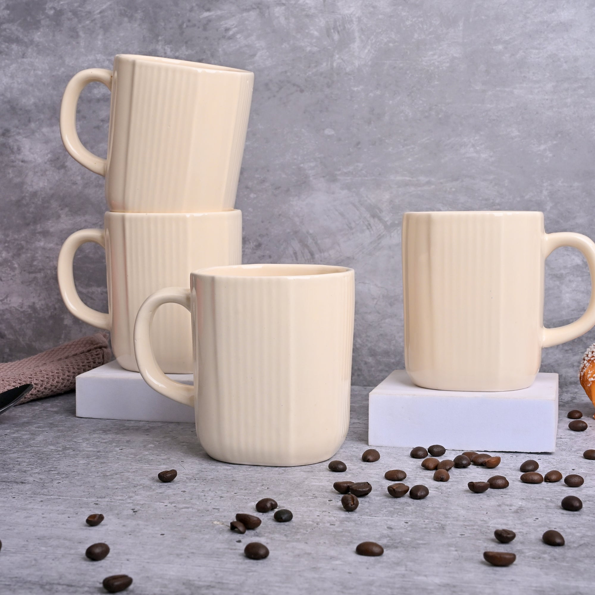 Beige Statement Ceramic Coffee Mug Set of 4