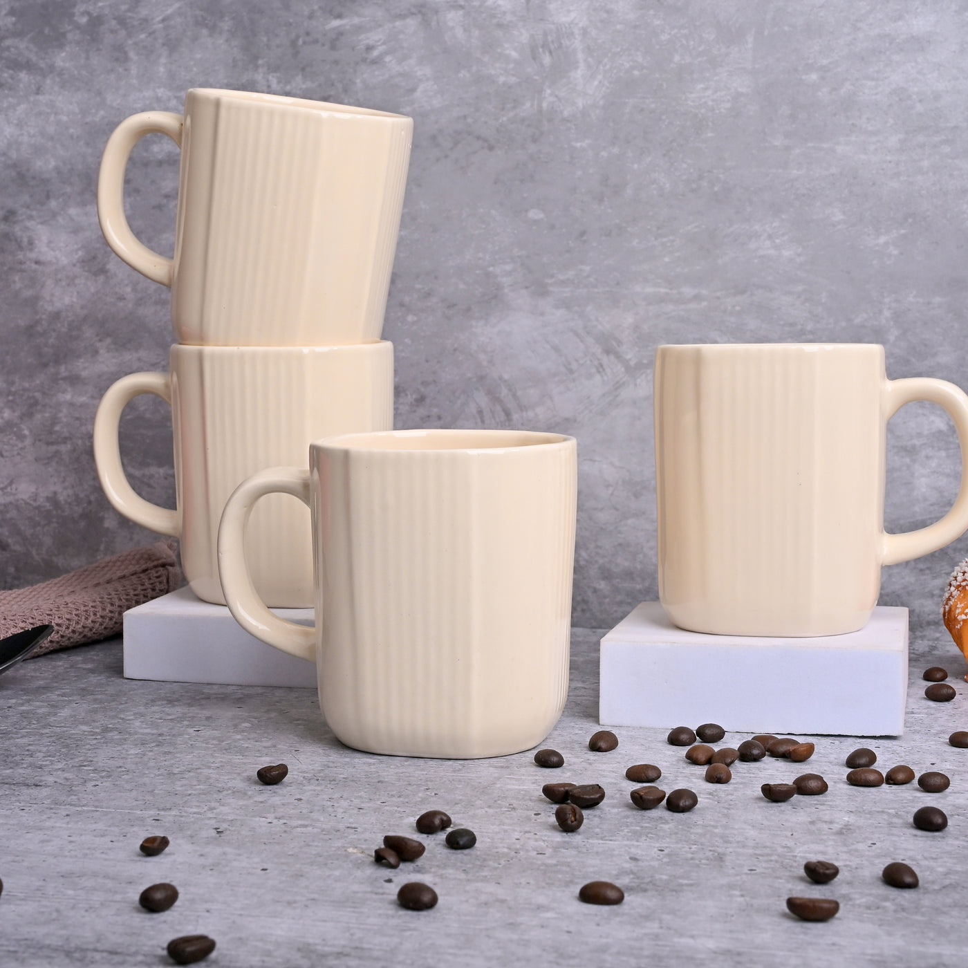 Beige Statement Ceramic Coffee Mug Set of 4