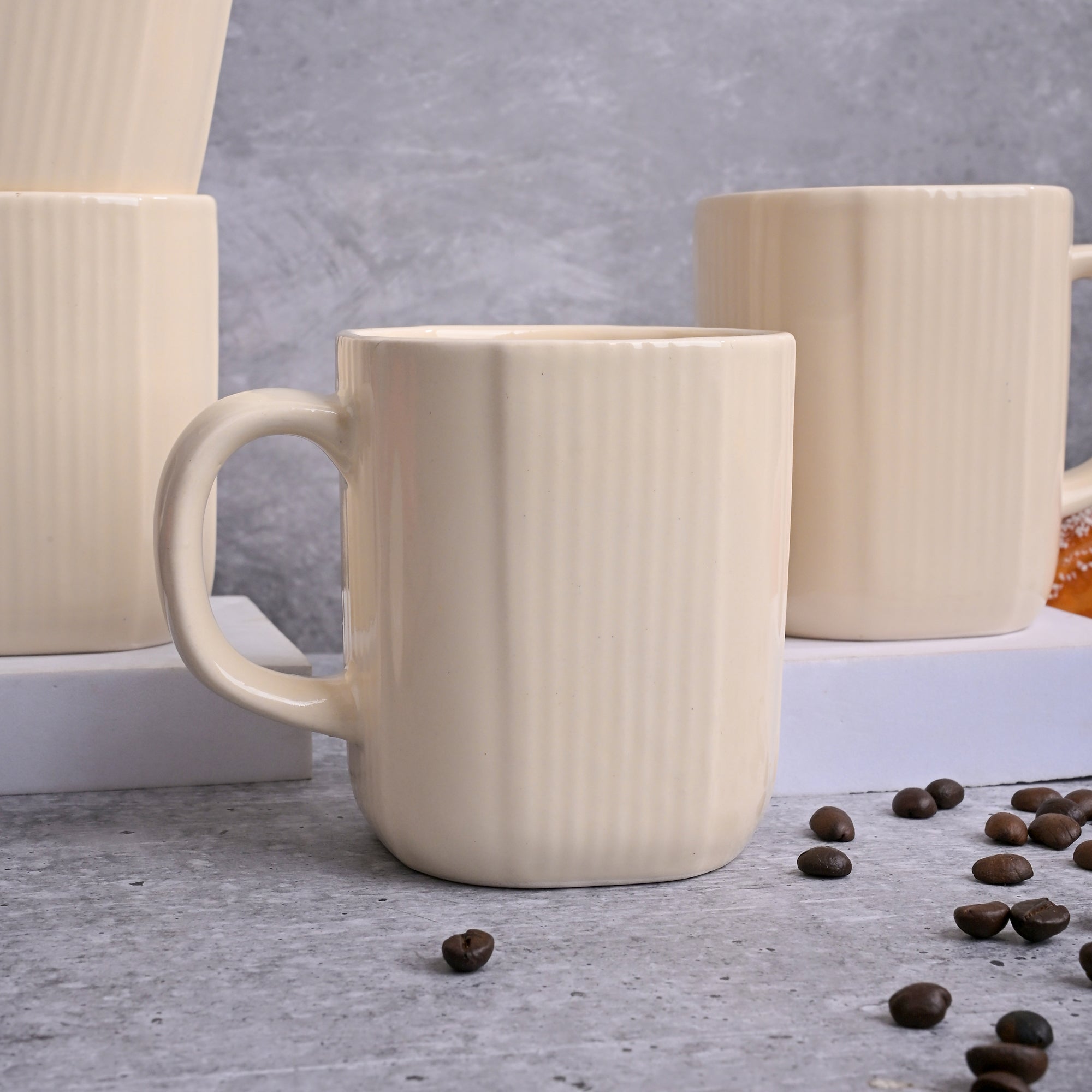 Beige Statement Ceramic Coffee Mug Set of 4