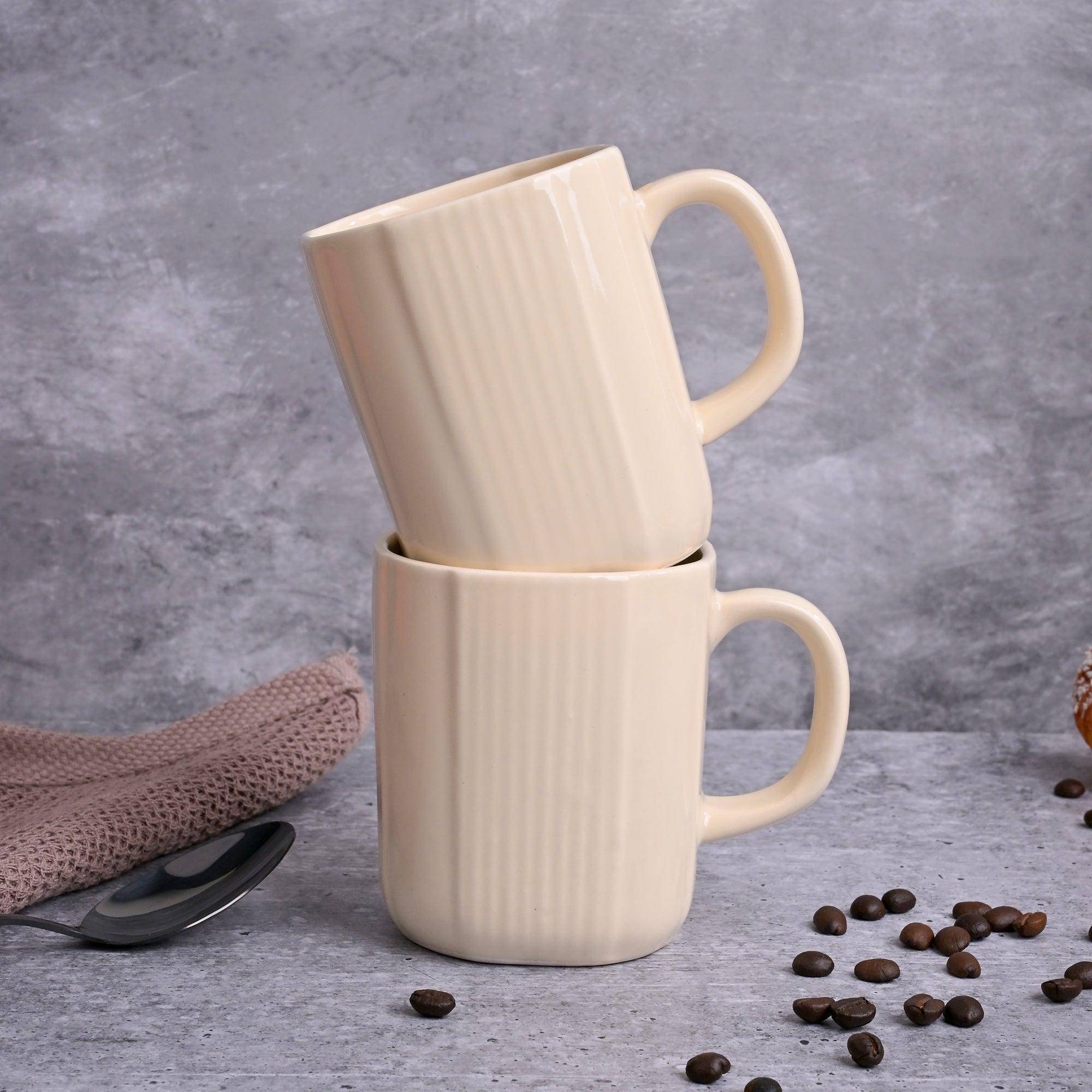 Beige Statement Ceramic Coffee Mug Set of 2