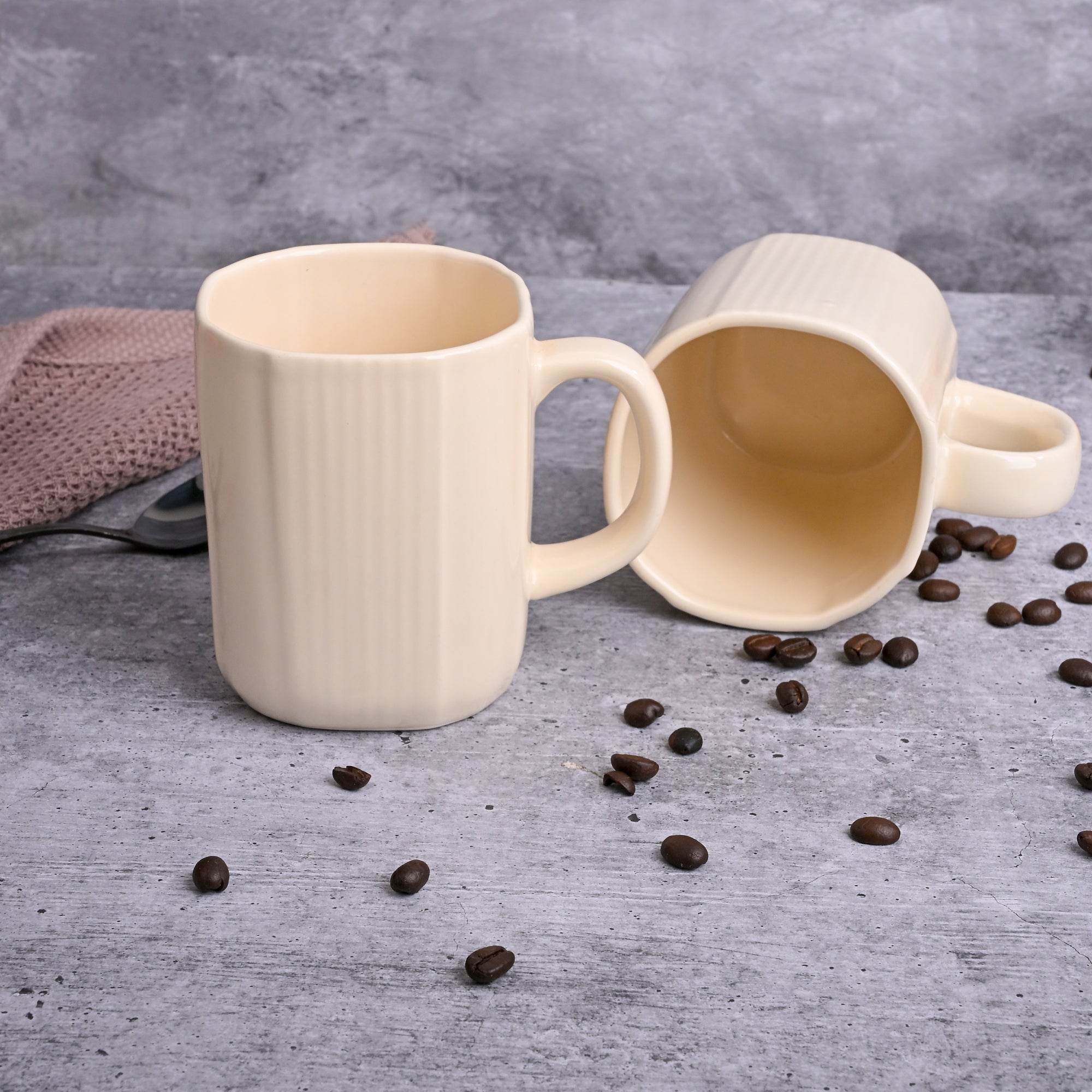 Beige Statement Ceramic Coffee Mug Set of 2