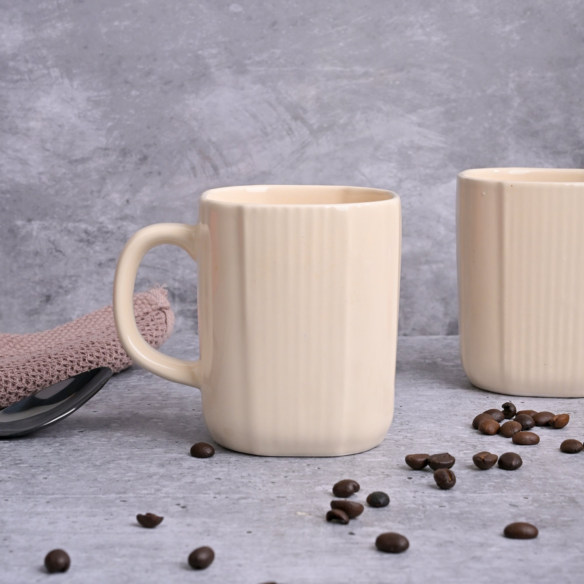 Beige Statement Ceramic Coffee Mug Set of 2