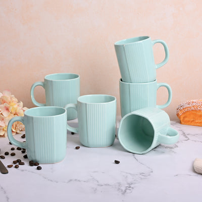Light Green Unique Ceramic Coffee Mug Set of 6