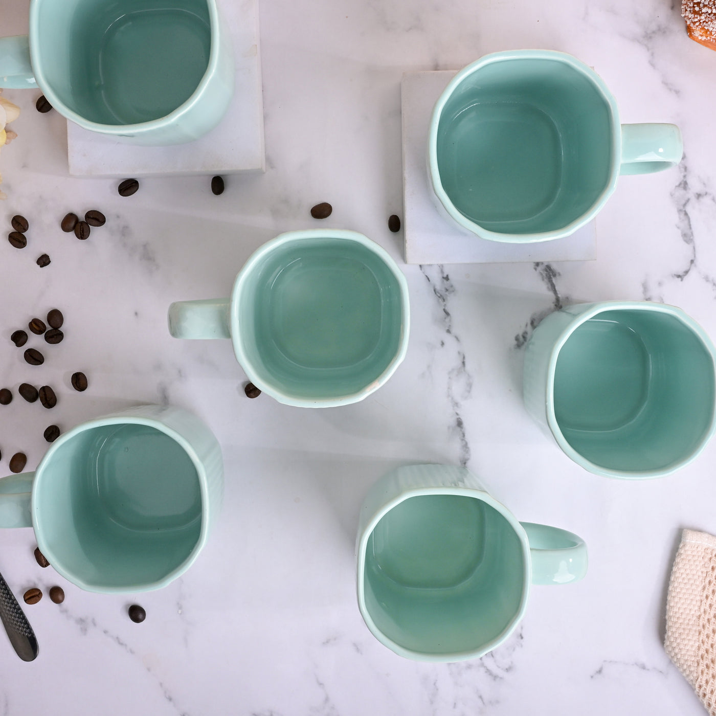 Light Green Unique Ceramic Coffee Mug Set of 6