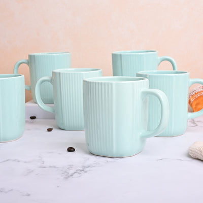 Light Green Unique Ceramic Coffee Mug Set of 6