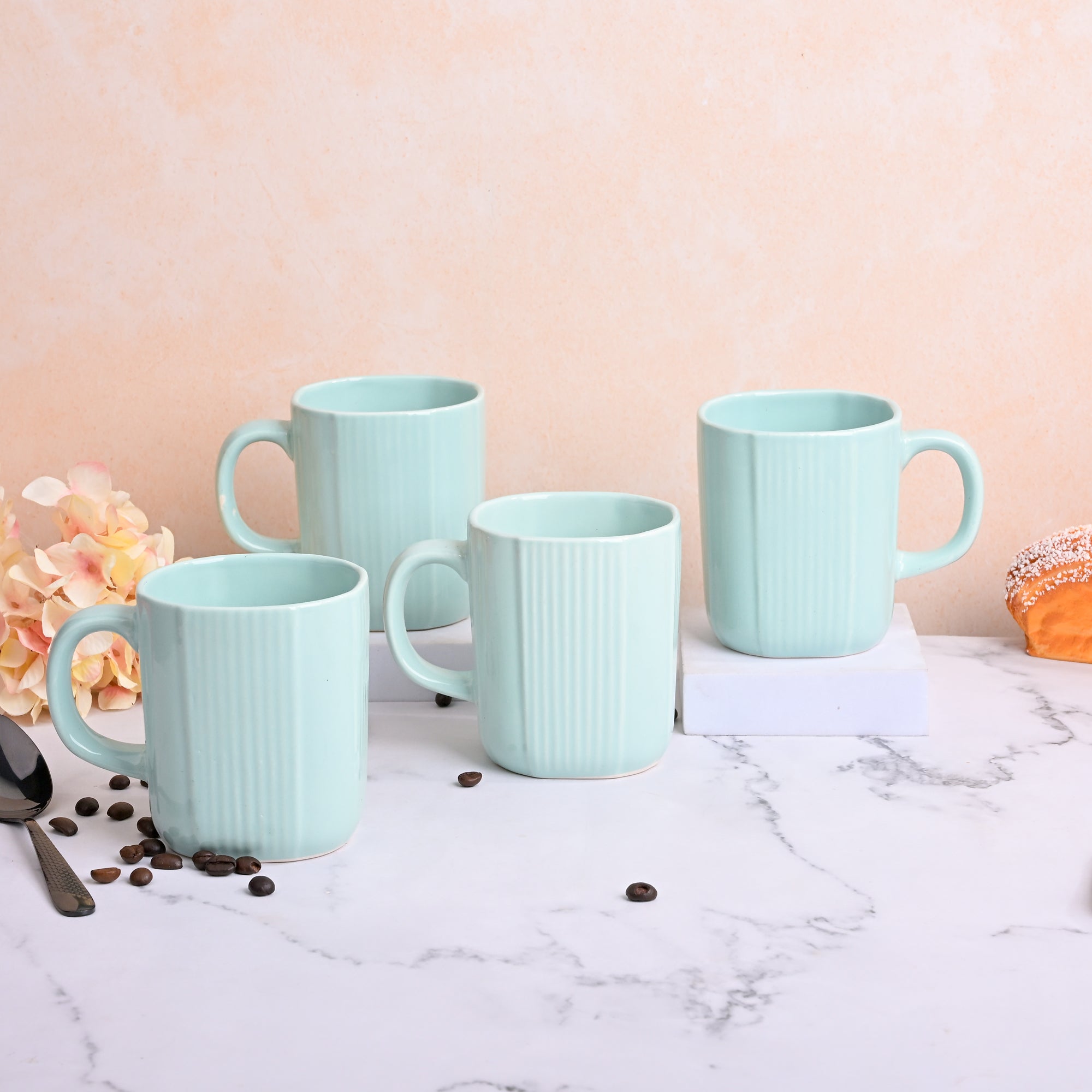 Light Green Unique Ceramic Coffee Mug Set of 4