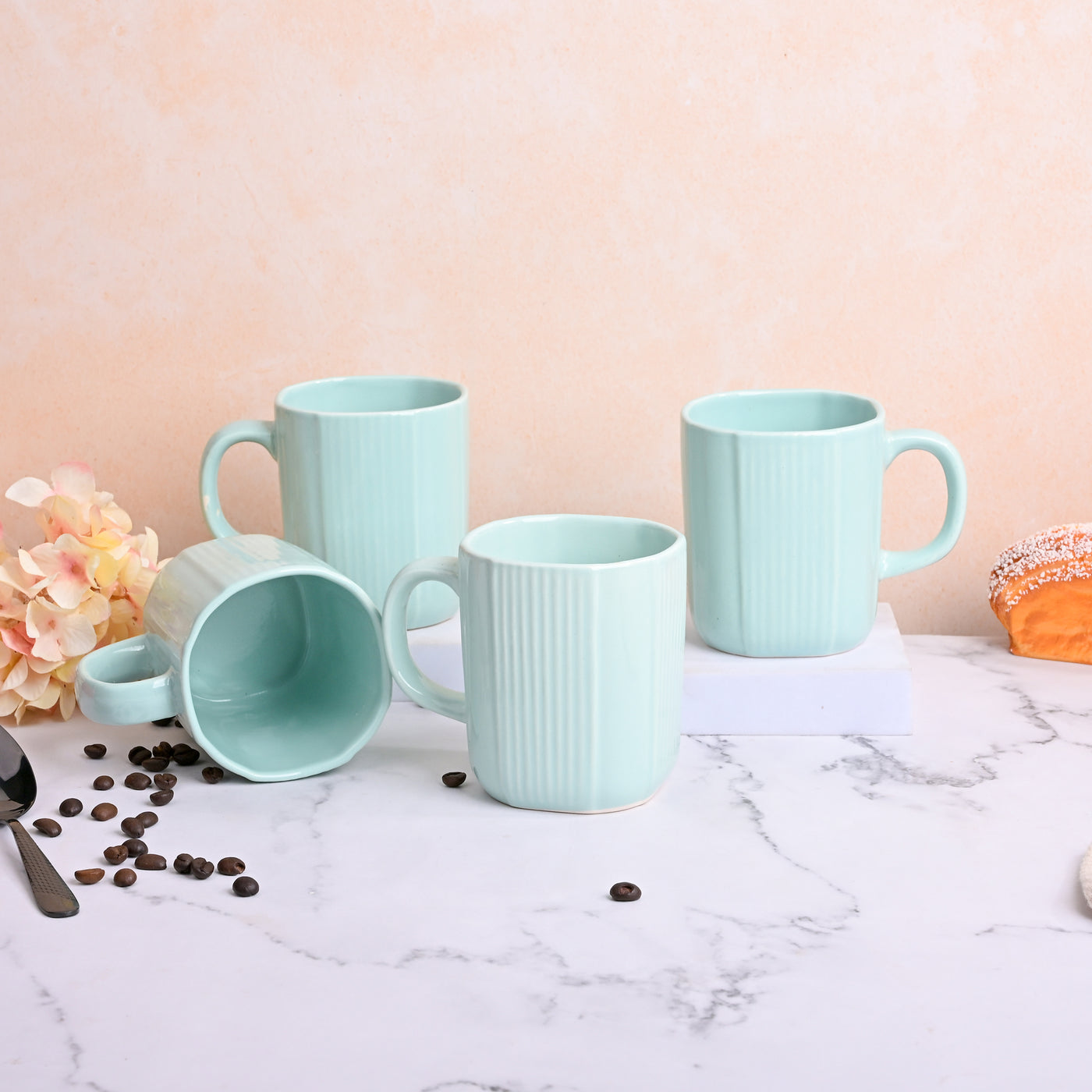 Light Green Unique Ceramic Coffee Mug Set of 4