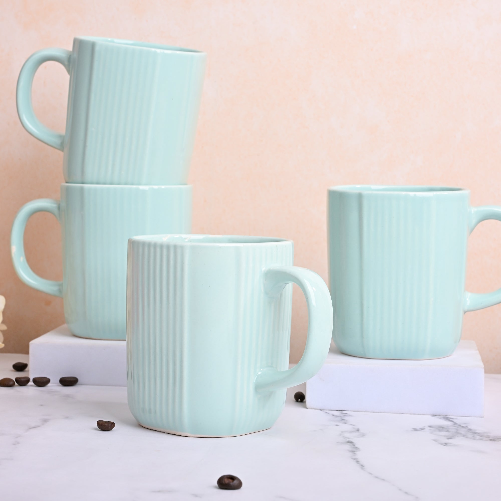 Light Green Unique Ceramic Coffee Mug Set of 4